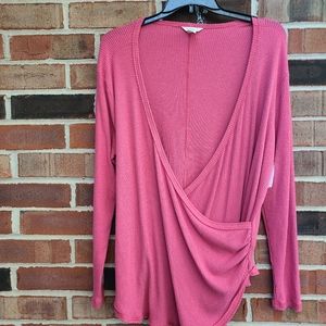 Caslon Pink Ribbed Faux Wrap Sweater